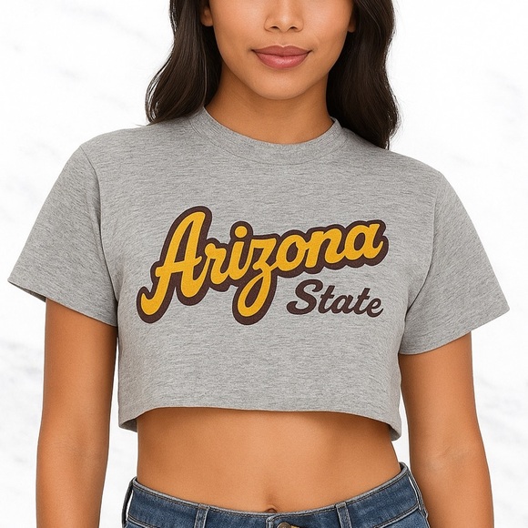 80s Arizona State Sun Devils Cropped Sweater Top Vintage Athleisure Collegiate - Picture 2 of 11